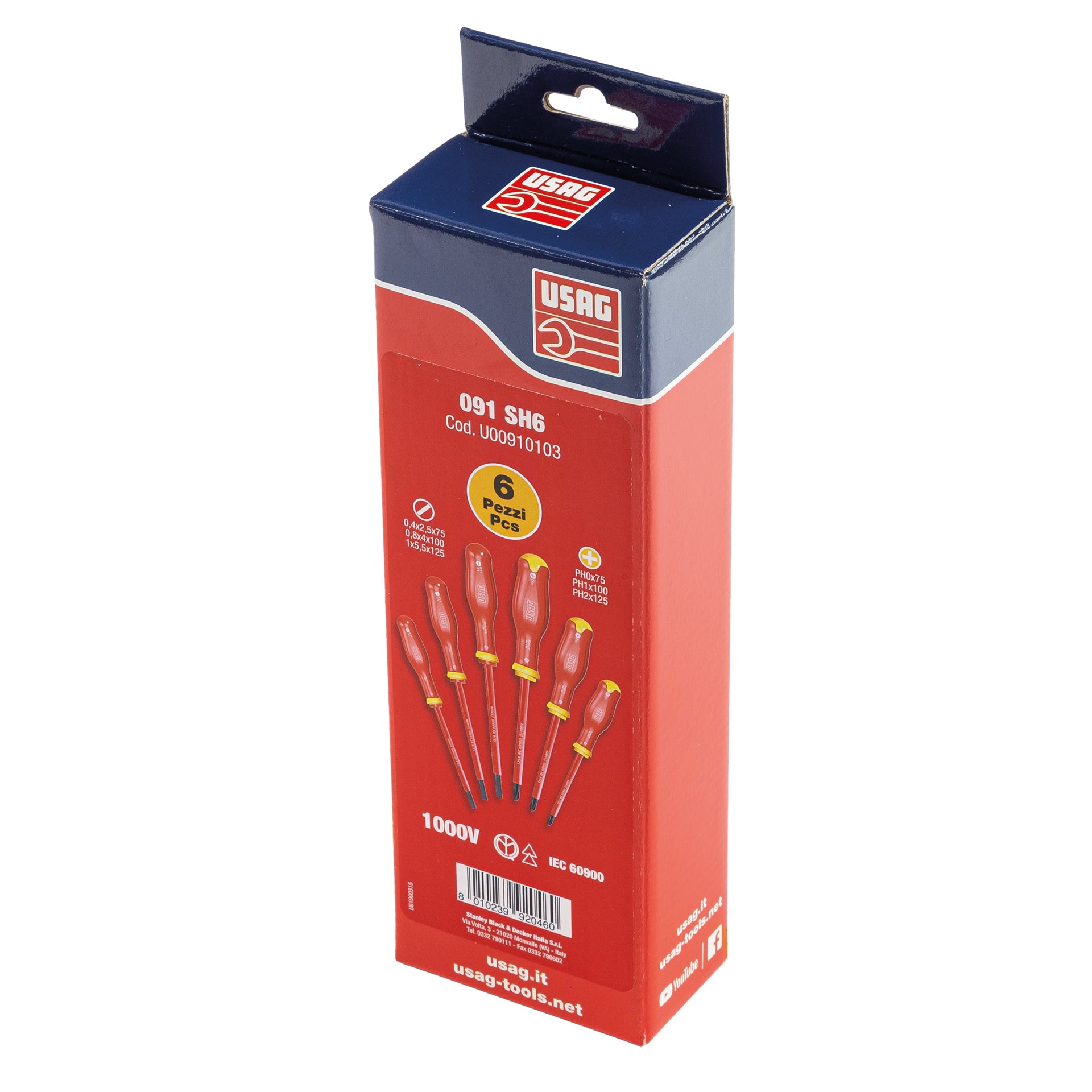 091 SH6 - Set of 6 screwdrivers for slotted screws and for Phillips® cross head screws 1000 v - Usag - U00910103 091 SH6 - Set of 6 screwdrivers for slotted screws and for Phillips® cross head screws 1000 v - Usag - U00910103